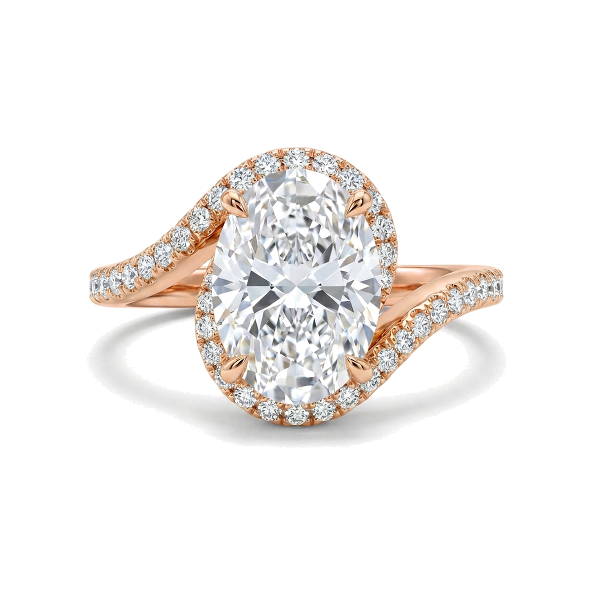 Oval Twist Shank Ring with Pavé — oval lab grown diamond ring in solid hallmarked gold