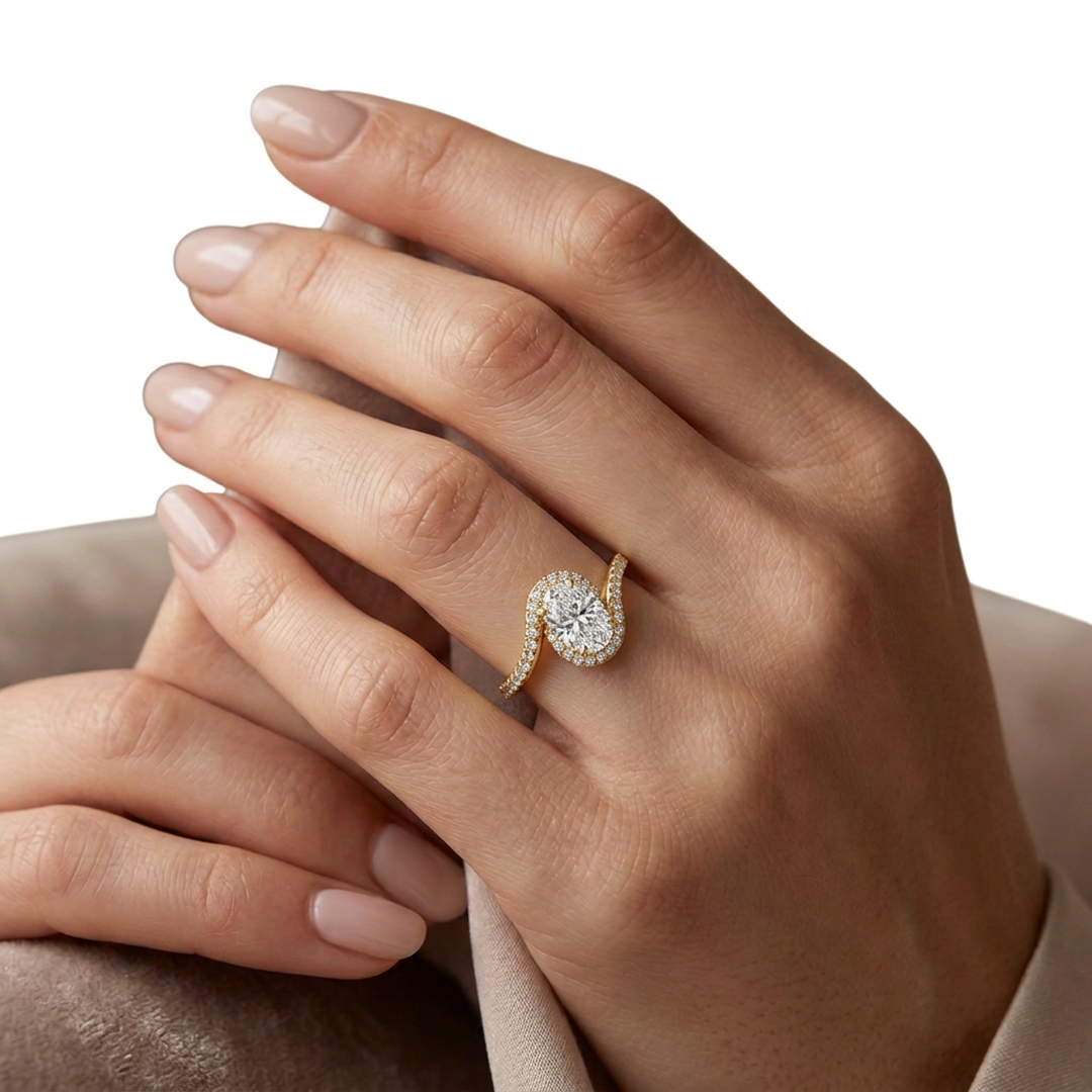 Oval Twist Shank Ring with Pavé — lab grown diamond ring handcrafted by Vimora Diamonds