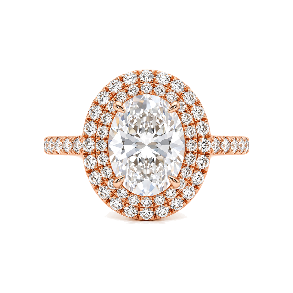 Oval Double Halo Ring with Pavé Band — certified lab grown diamond ring from Vimora Diamonds