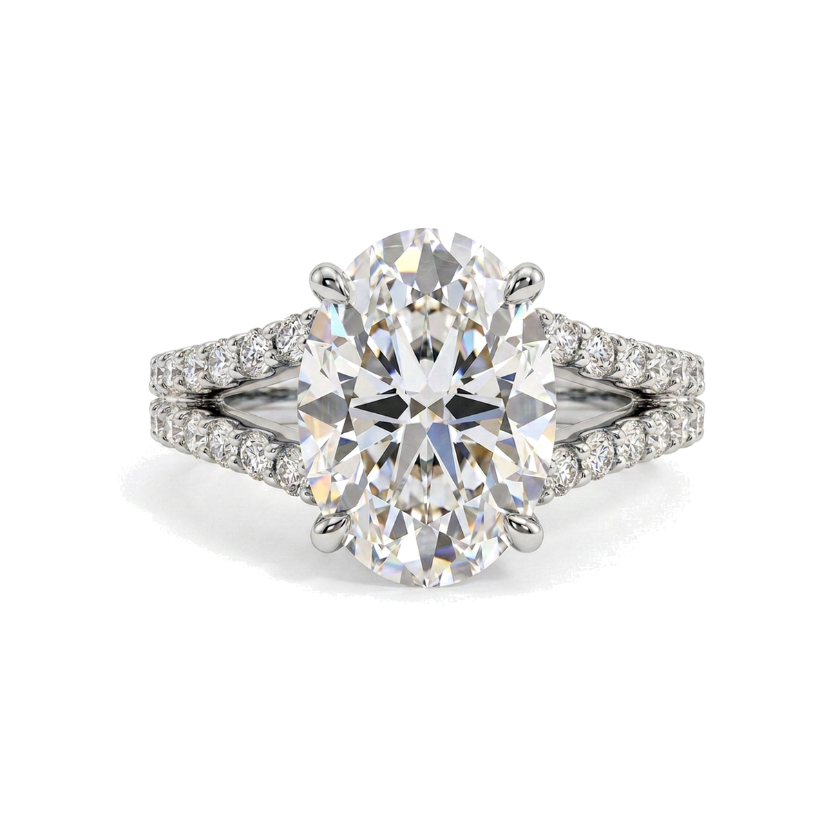 Oval Split Shank Ring with Pavé — oval lab grown diamond ring in solid hallmarked gold