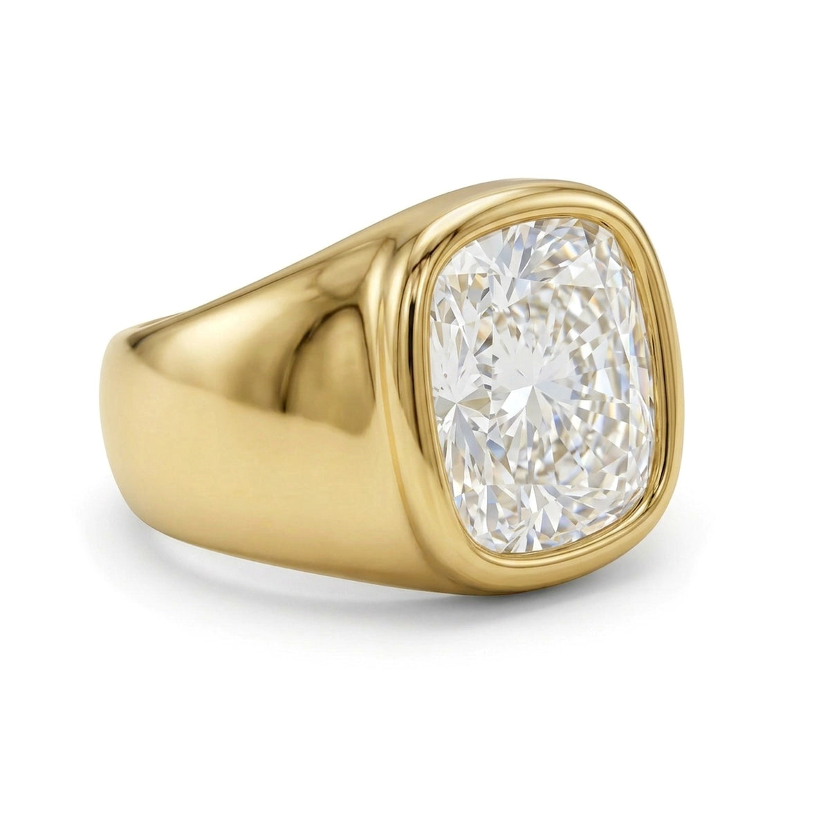 Men's Cushion Bezel Signet Ring — cushion lab grown diamond ring in 9K, 14K or 18K gold