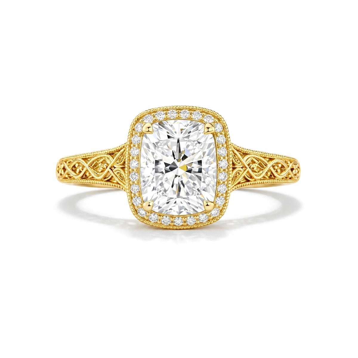 Vintage Cushion Halo Ring — cushion lab grown diamond ring by Vimora Diamonds