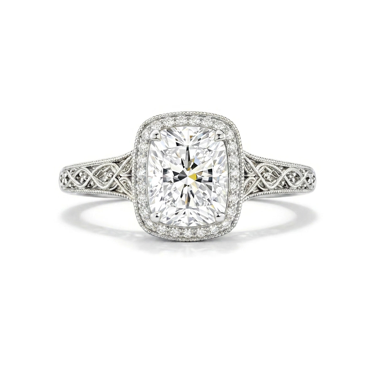 Vintage Cushion Halo Ring — certified lab grown diamond ring from Vimora Diamonds