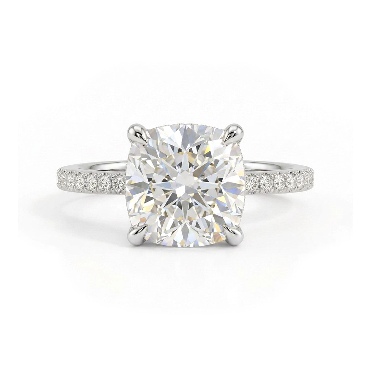 Square Cushion Cathedral Halo Ring — cushion and square lab grown diamond ring in solid hallmarked gold