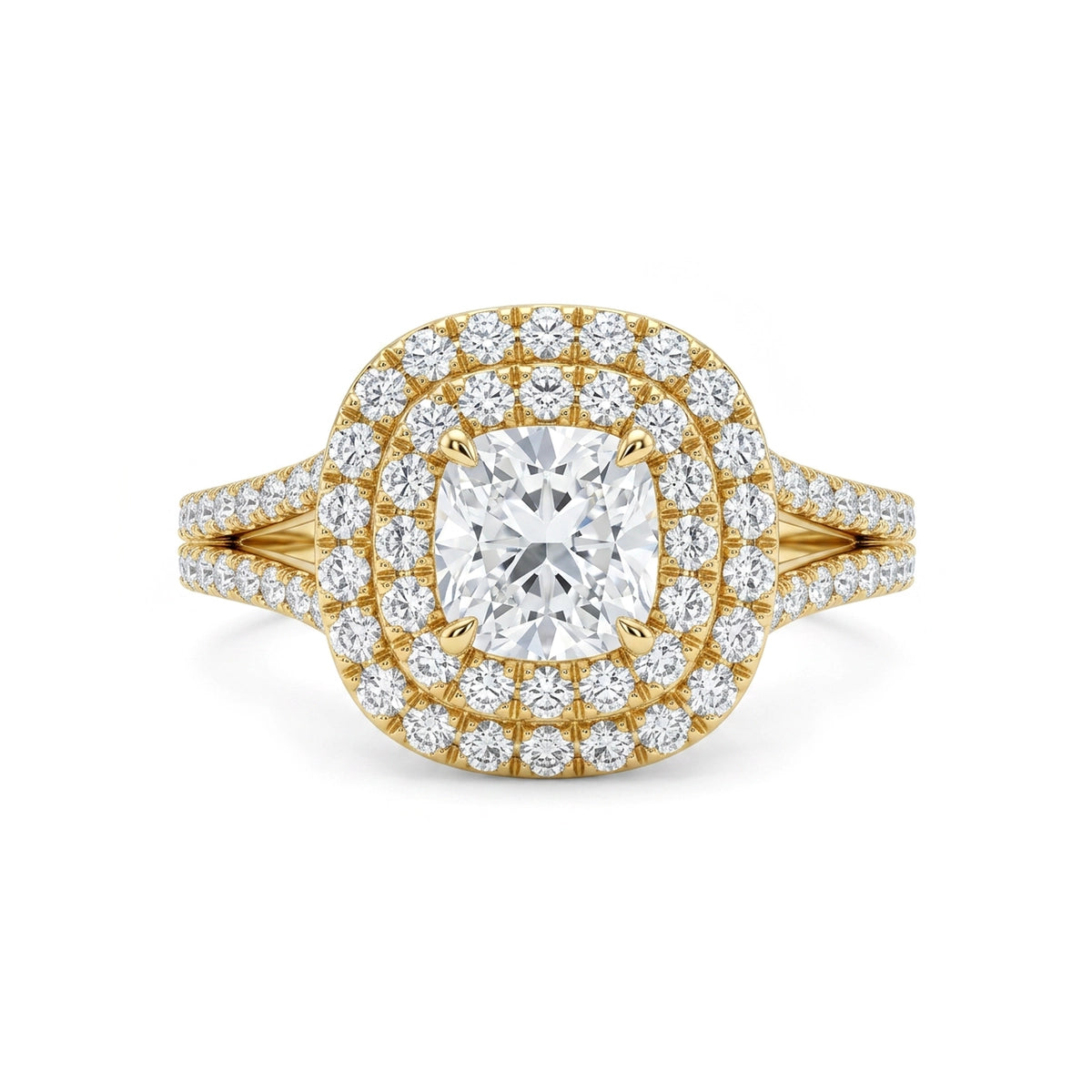 Cushion Double Halo Split-Shank Ring — cushion lab grown diamond ring by Vimora Diamonds