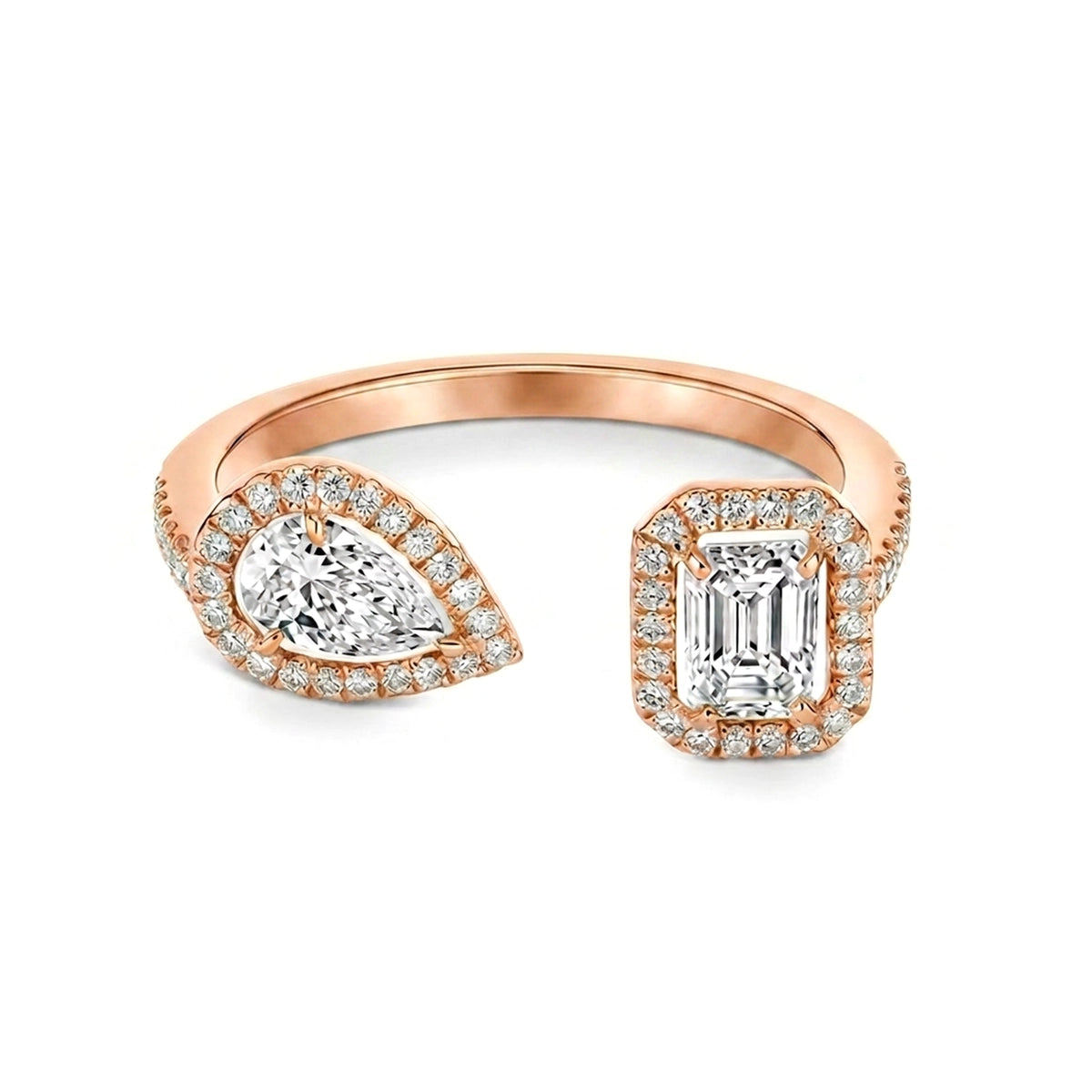 Pear & Emerald Halo Toi et Moi Ring — certified lab grown diamond ring from Vimora Diamonds