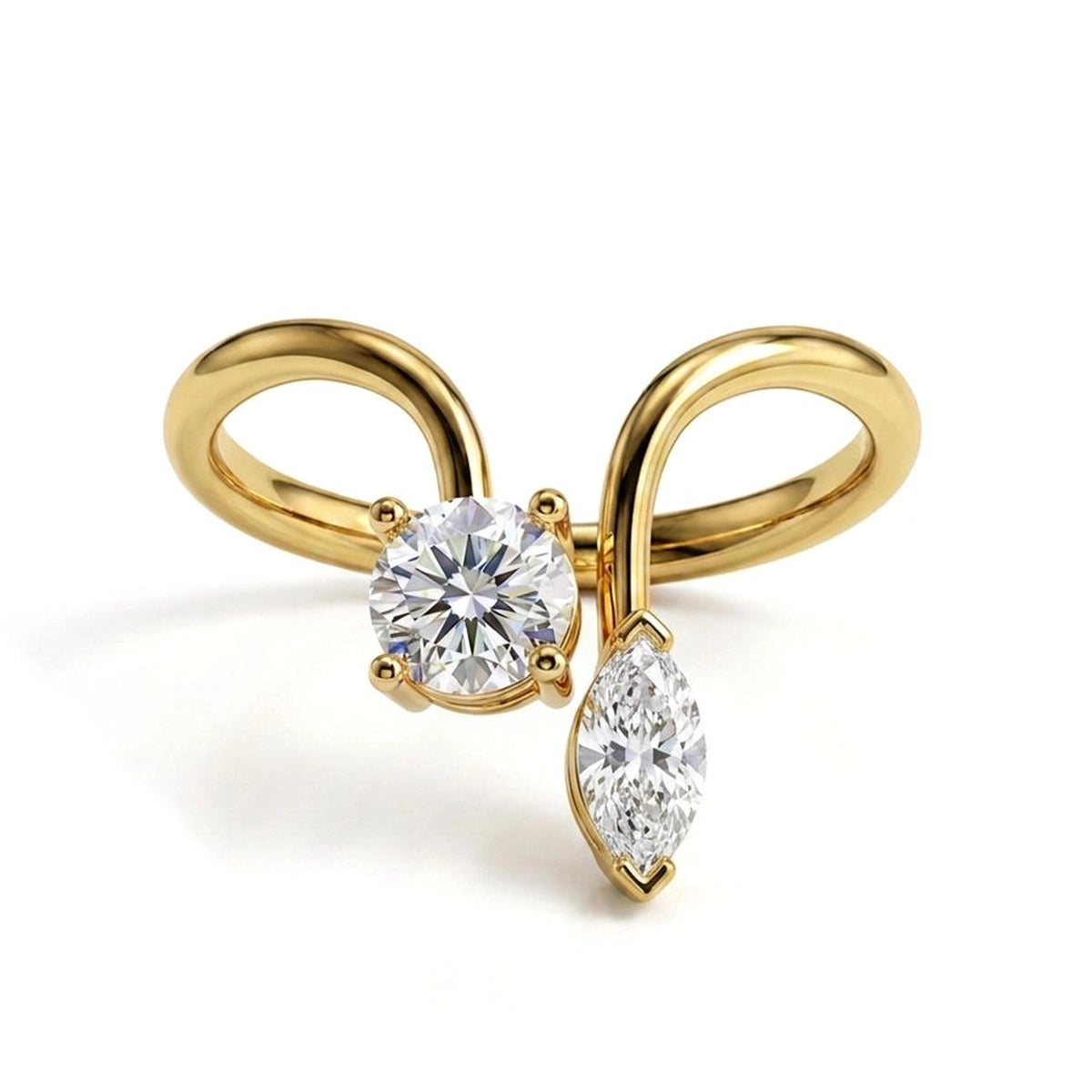 Round & Marquise Toi et Moi Ring — marquise and round lab grown diamond ring by Vimora Diamonds