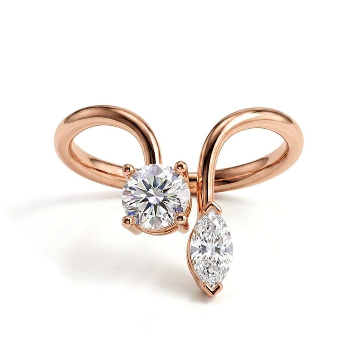 Round & Marquise Toi et Moi Ring — marquise and round lab grown diamond ring in 9K, 14K or 18K gold