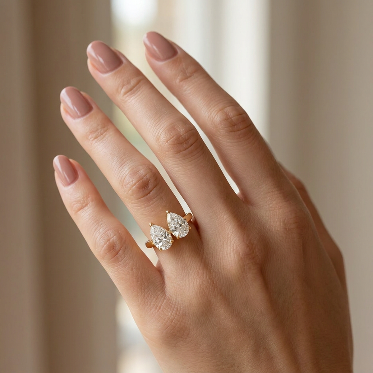 Pear Duo Wishbone Toi et Moi Ring — pear lab grown diamond ring in solid hallmarked gold