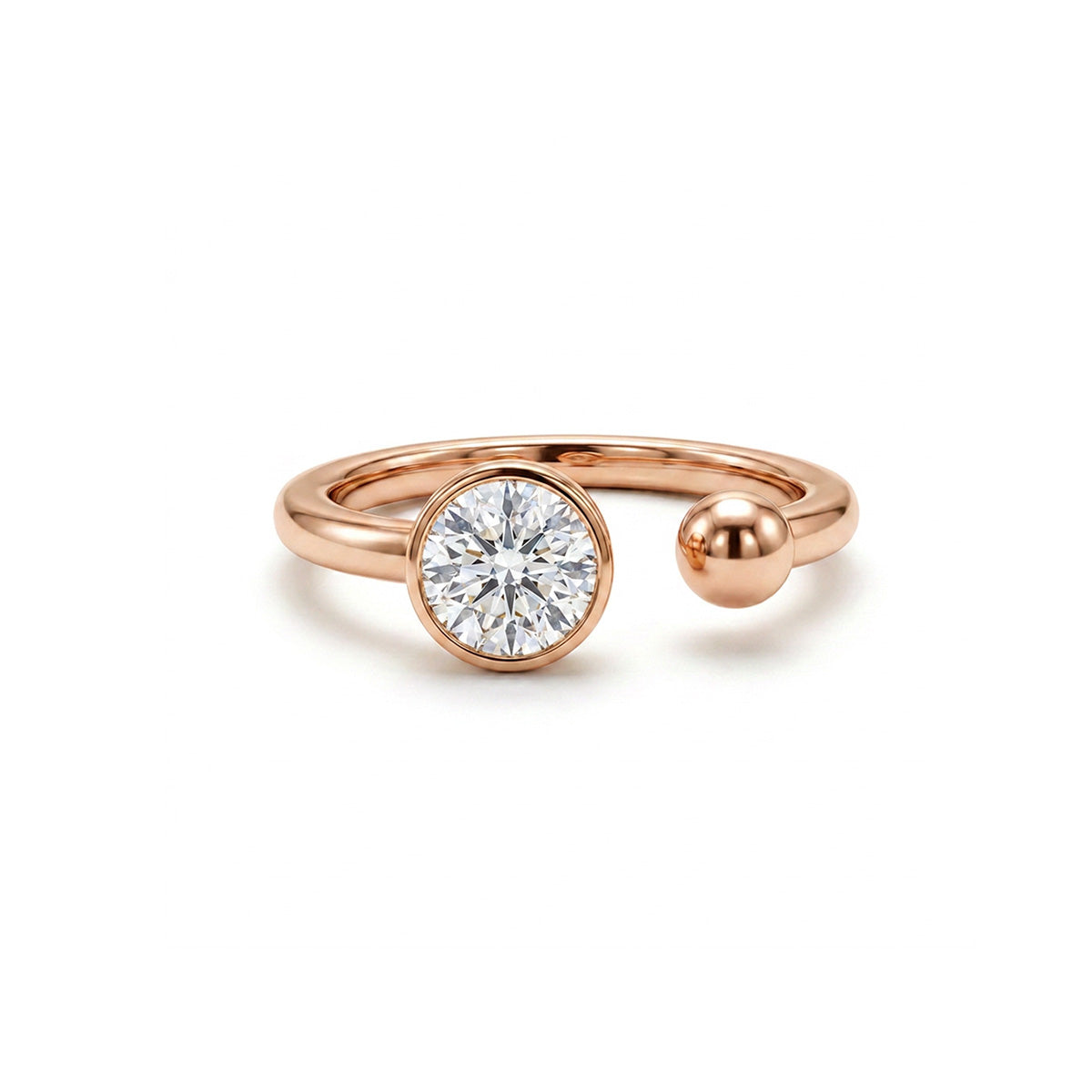 Open Bezel Solitaire Ring with Gold Sphere — certified lab grown diamond ring from Vimora Diamonds