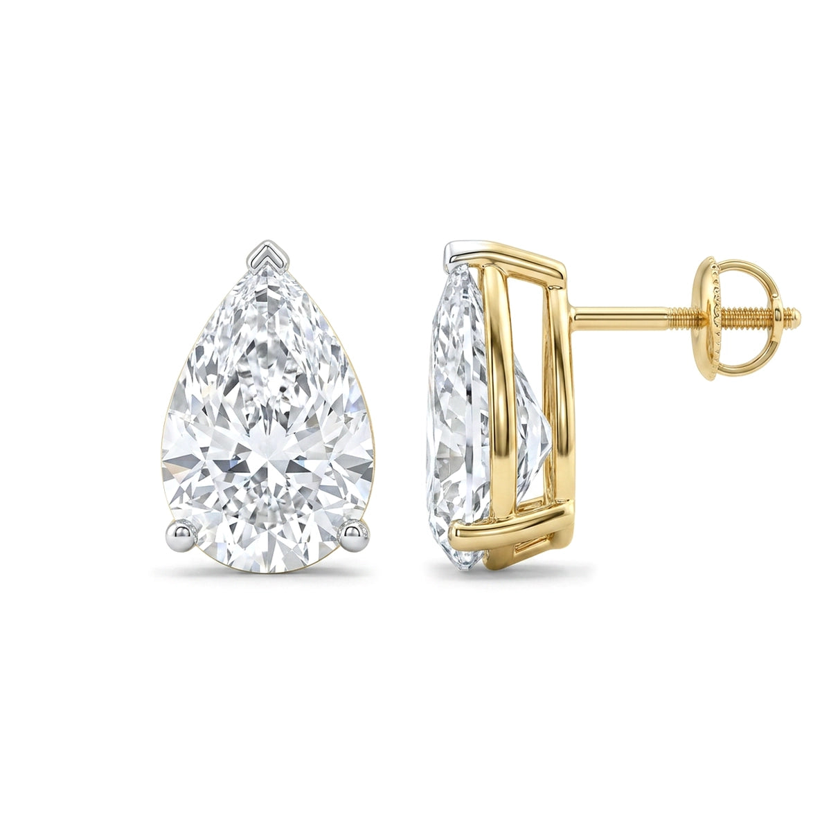 Pear Cut Stud Earrings, Claw Set in IGI certified lab grown diamond and BIS hallmarked gold