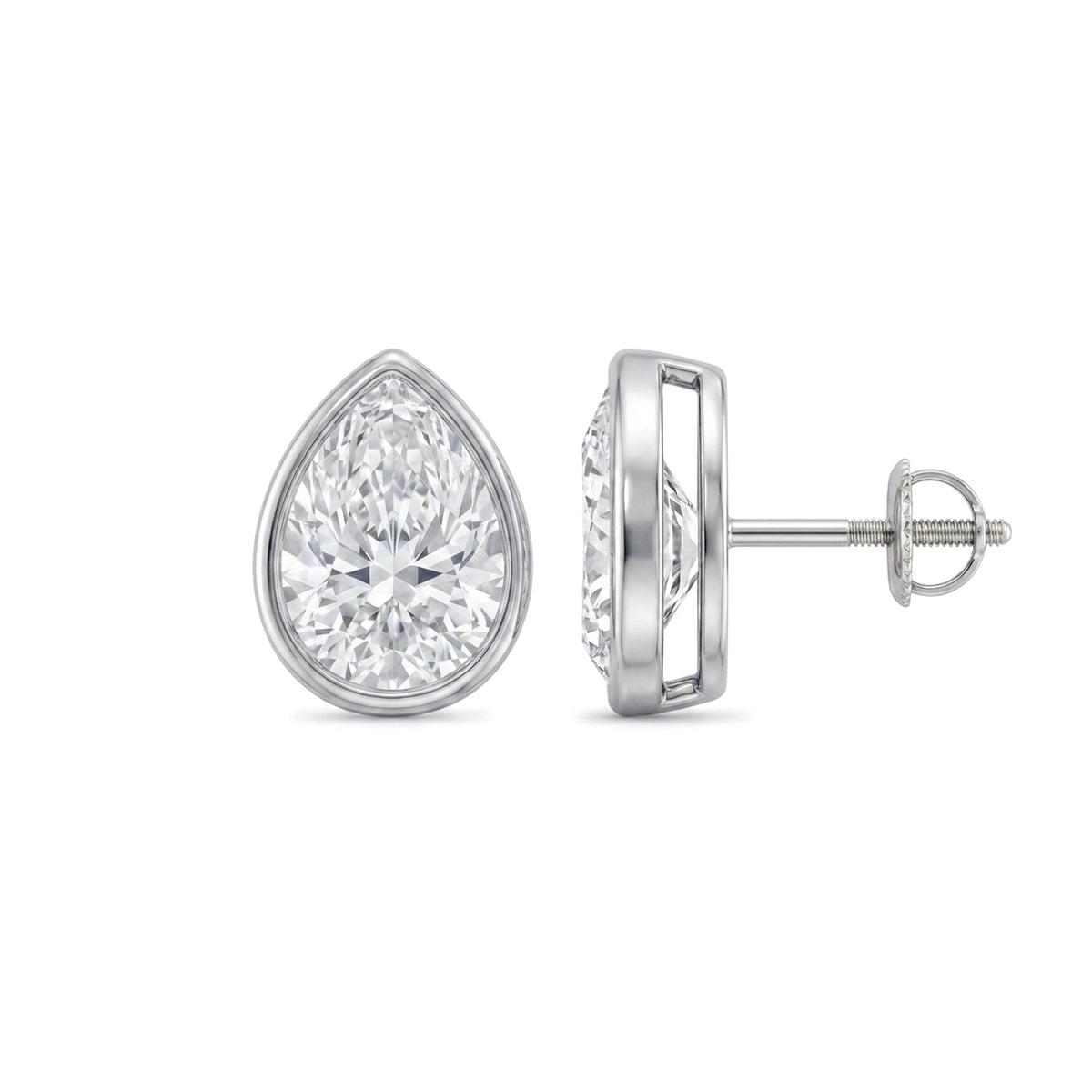 Pear Cut Bezel Set Stud Earrings — pear lab grown diamond earrings in solid hallmarked gold