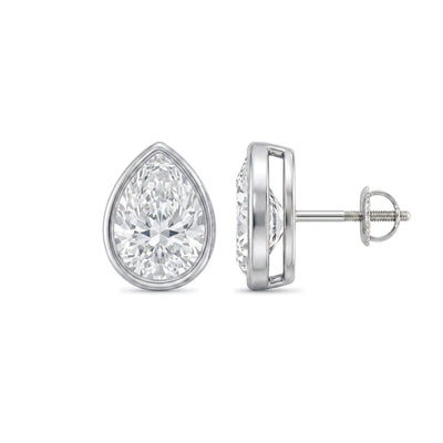 Pear Cut Bezel Set Stud Earrings — pear lab grown diamond earrings in solid hallmarked gold