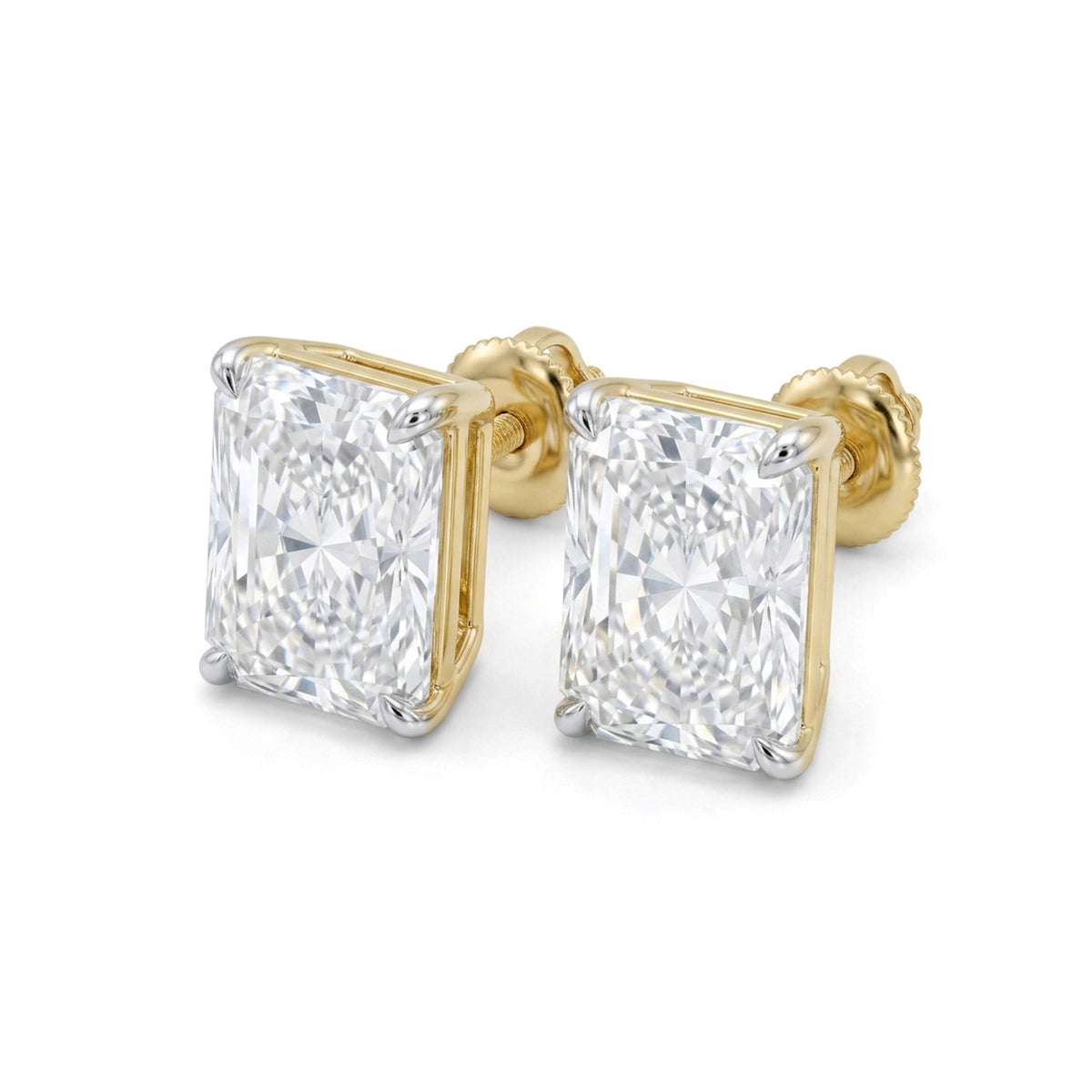Radiant Cut Stud Earrings, Claw Set — radiant lab grown diamond earrings in 9K, 14K or 18K gold