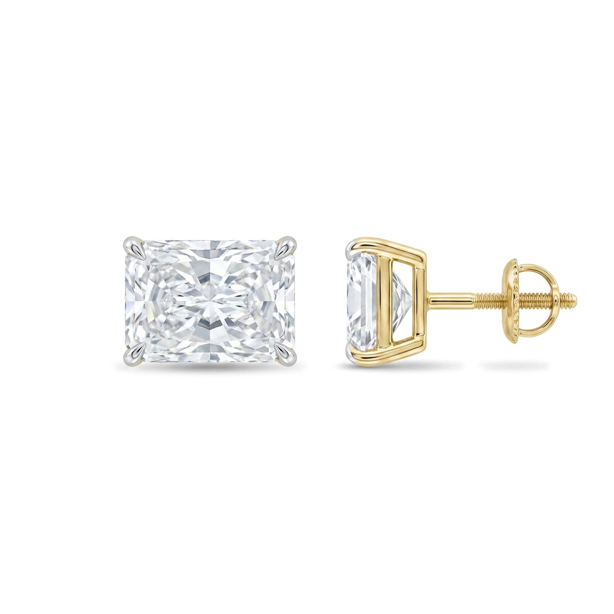 Radiant Cut East-West Stud Earrings in IGI certified lab grown diamond and BIS hallmarked gold