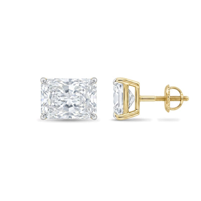 Radiant Cut East-West Stud Earrings in IGI certified lab grown diamond and BIS hallmarked gold