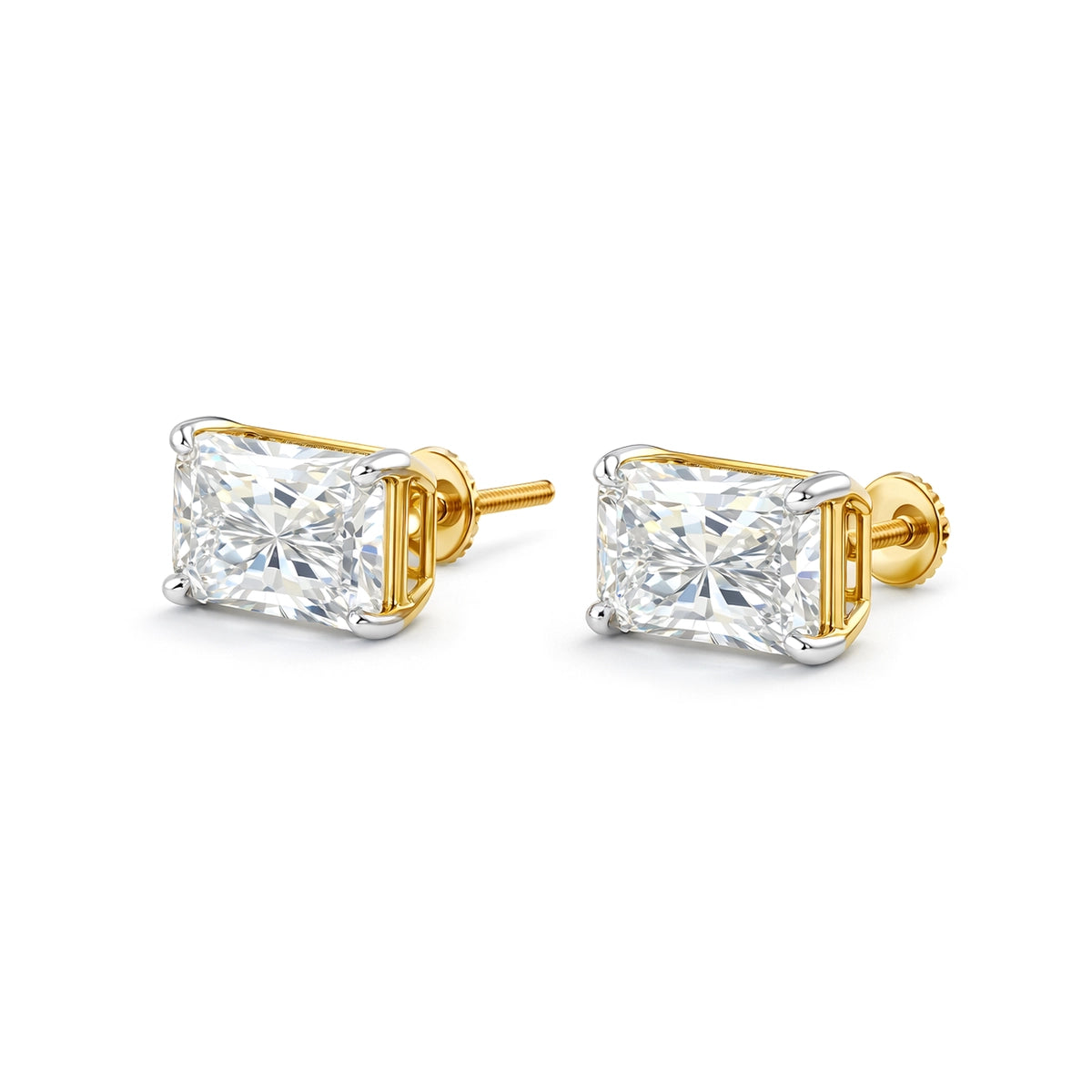 Radiant Cut East-West Stud Earrings — radiant lab grown diamond earrings in 9K, 14K or 18K gold