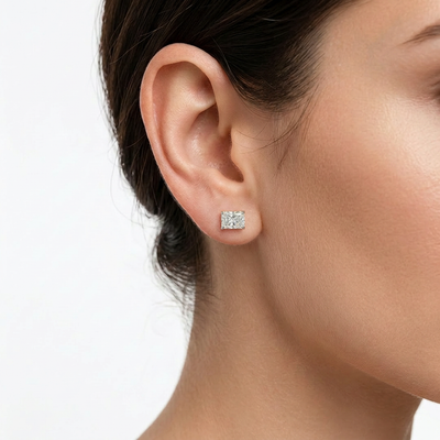 Radiant Cut East-West Stud Earrings — lab grown diamond earrings handcrafted by Vimora Diamonds