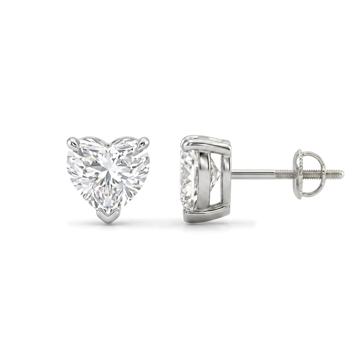 Heart Cut Stud Earrings, Claw Set — heart lab grown diamond earrings in solid hallmarked gold