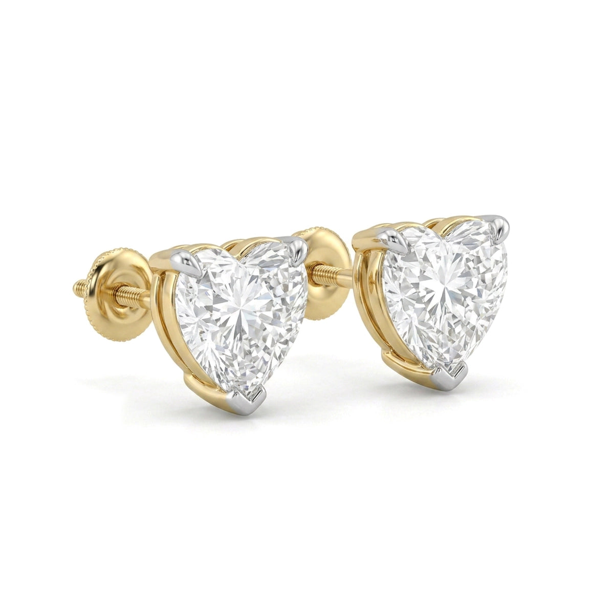 Heart Cut Stud Earrings, Claw Set in IGI certified lab grown diamond and BIS hallmarked gold