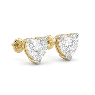 Heart Cut Stud Earrings, Claw Set in IGI certified lab grown diamond and BIS hallmarked gold