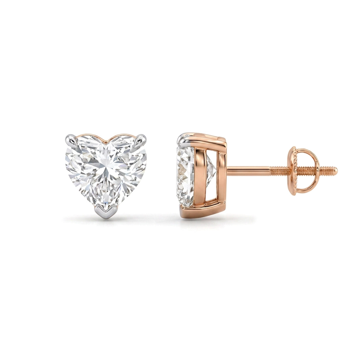 Heart Cut Stud Earrings, Claw Set — certified lab grown diamond earrings from Vimora Diamonds