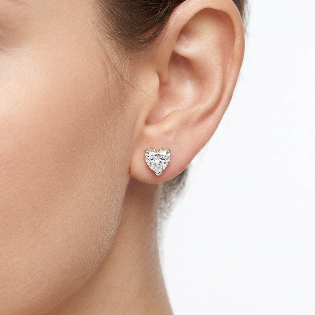 Heart Cut Stud Earrings, Claw Set — lab grown diamond earrings handcrafted by Vimora Diamonds