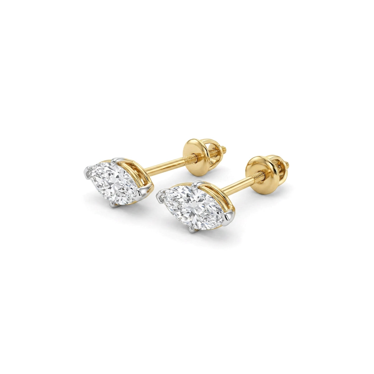 Marquise Cut East-West Stud Earrings — marquise lab grown diamond earrings in 9K, 14K or 18K gold