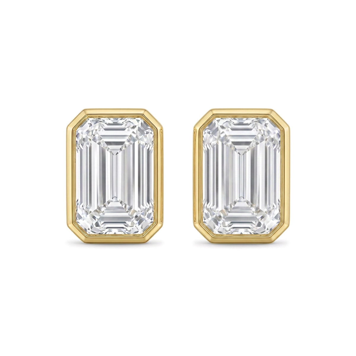Emerald Cut Bezel Set Stud Earrings — emerald lab grown diamond earrings by Vimora Diamonds