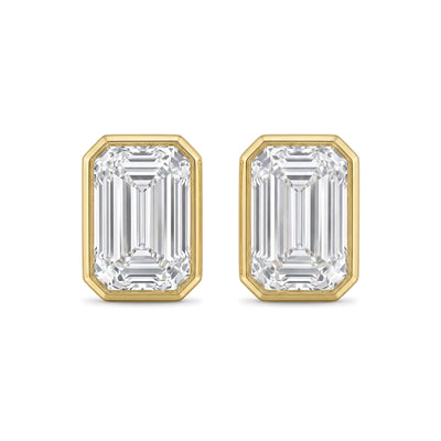 Emerald Cut Bezel Set Stud Earrings — emerald lab grown diamond earrings by Vimora Diamonds