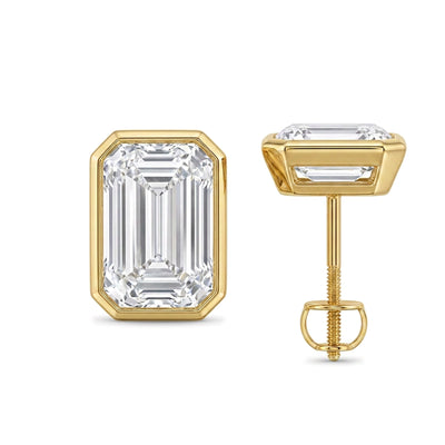 Emerald Cut Bezel Set Stud Earrings — emerald lab grown diamond earrings in 9K, 14K or 18K gold