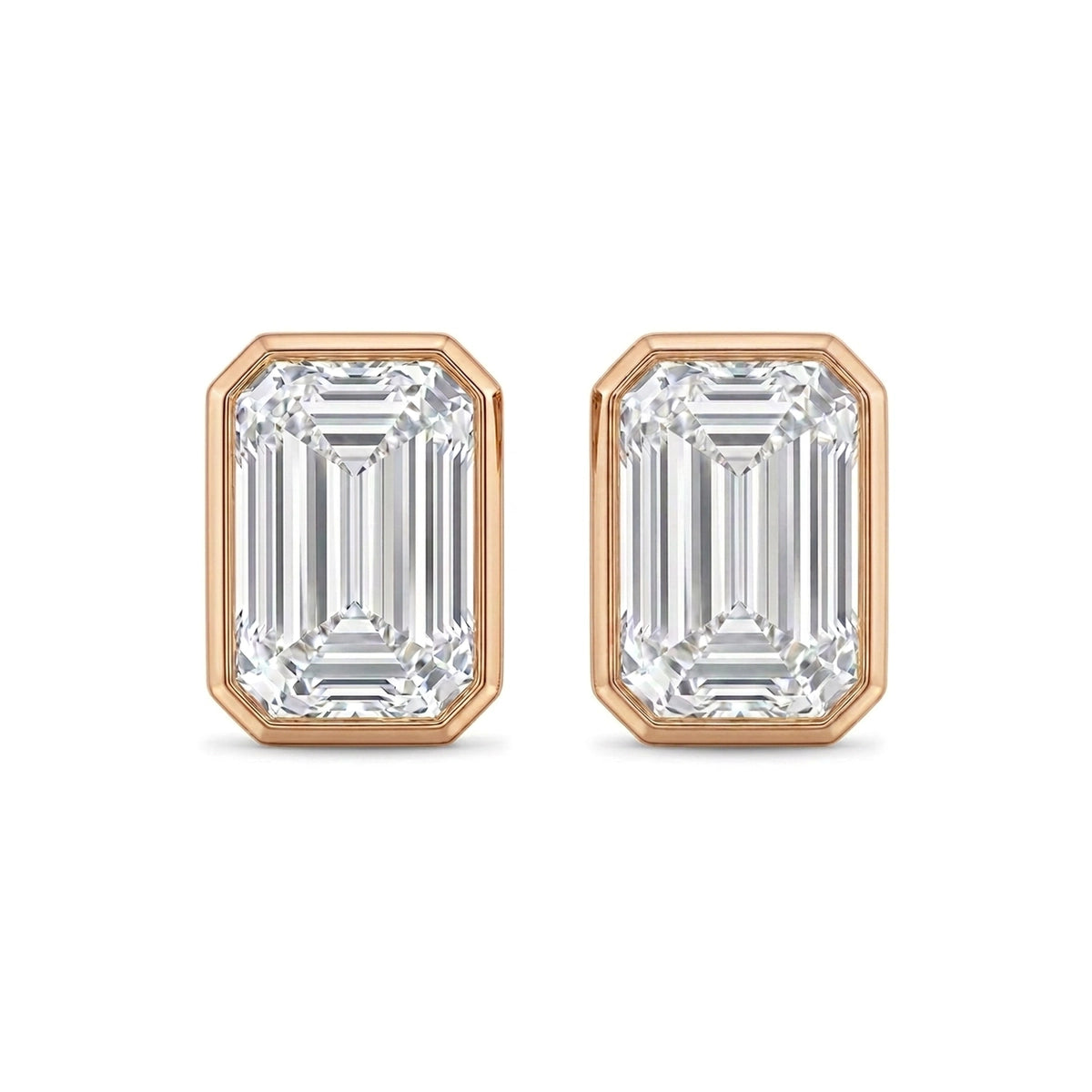 Emerald Cut Bezel Set Stud Earrings — certified lab grown diamond earrings from Vimora Diamonds