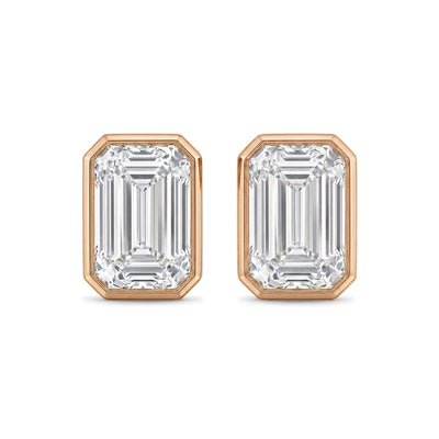 Emerald Cut Bezel Set Stud Earrings — certified lab grown diamond earrings from Vimora Diamonds