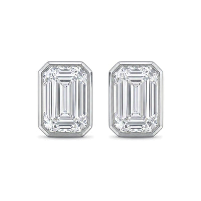 Emerald Cut Bezel Set Stud Earrings — emerald lab grown diamond earrings in solid hallmarked gold