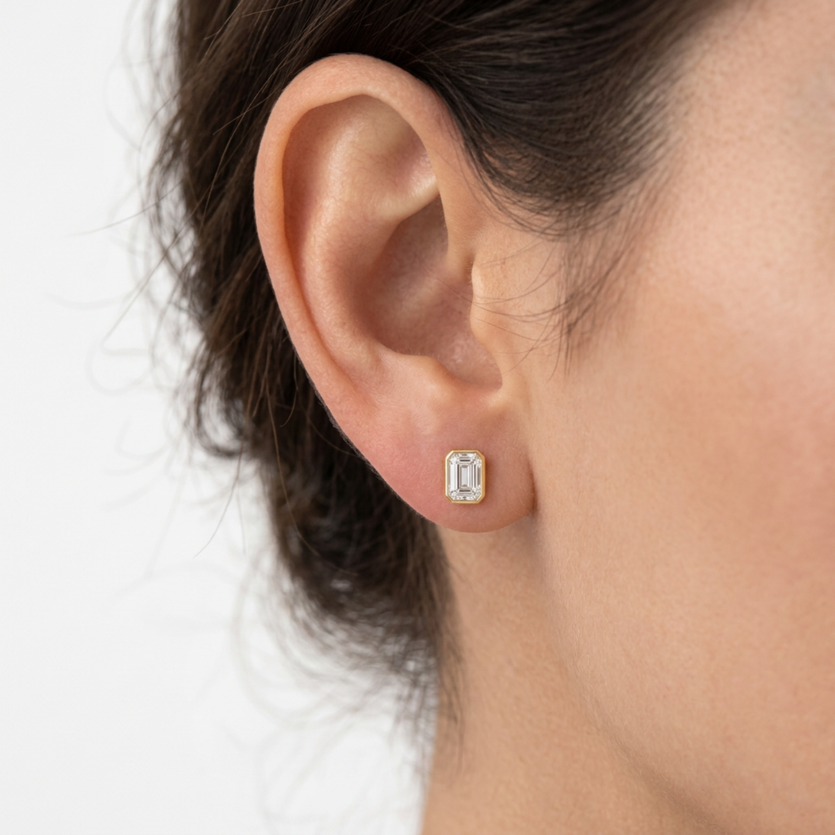 Emerald Cut Bezel Set Stud Earrings — lab grown diamond earrings handcrafted by Vimora Diamonds
