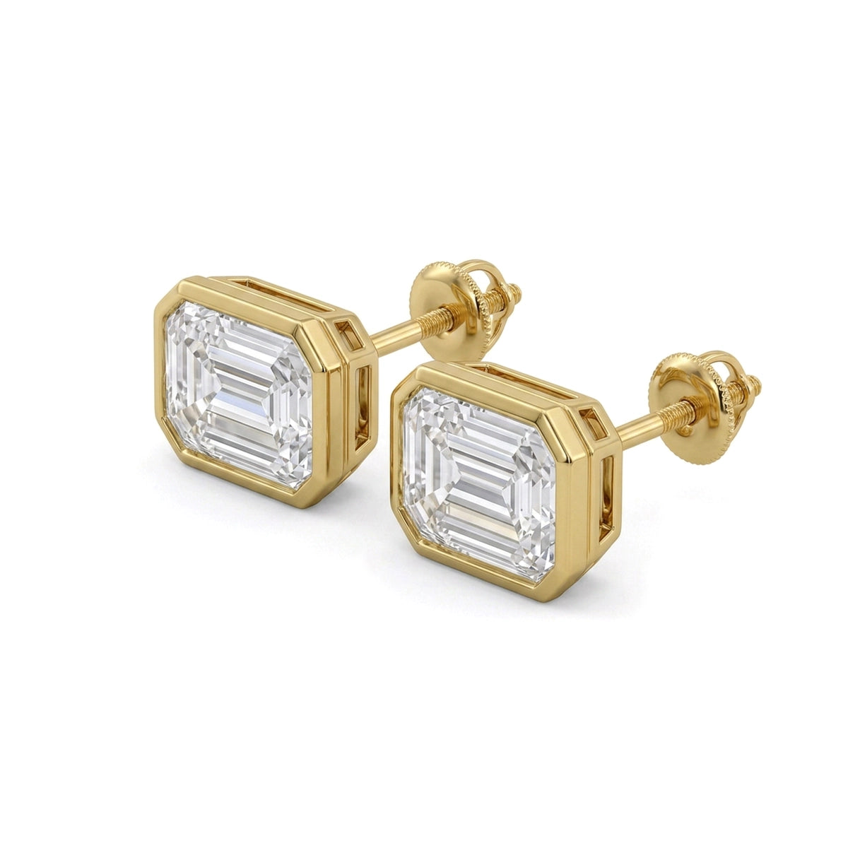 Emerald Cut East-West Stud Earrings — emerald lab grown diamond earrings in 9K, 14K or 18K gold