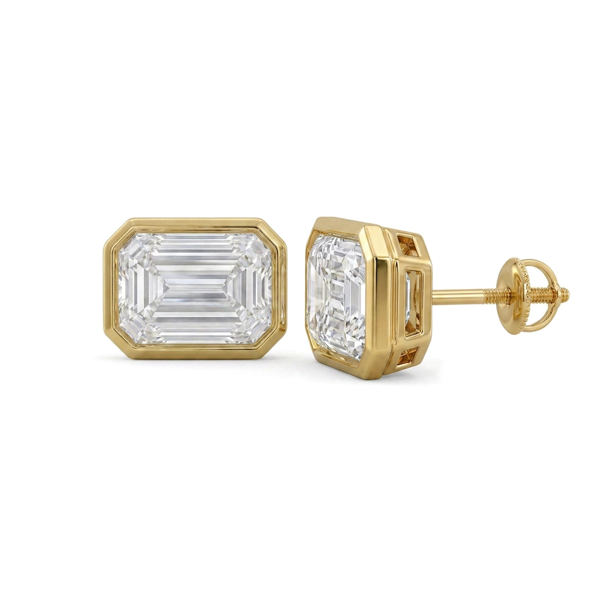 Emerald Cut East-West Stud Earrings in IGI certified lab grown diamond and BIS hallmarked gold