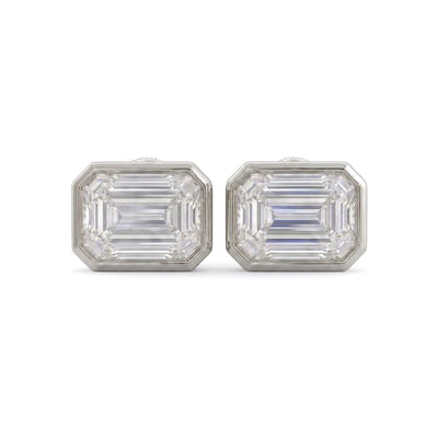 Emerald Cut East-West Stud Earrings — emerald lab grown diamond earrings in solid hallmarked gold