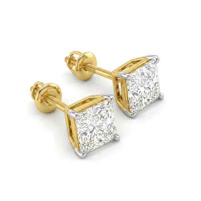 Princess Cut Stud Earrings, Claw Set — princess lab grown diamond earrings in 9K, 14K or 18K gold