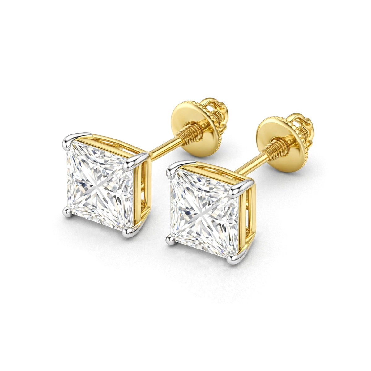 Princess Cut Stud Earrings, Claw Set in IGI certified lab grown diamond and BIS hallmarked gold