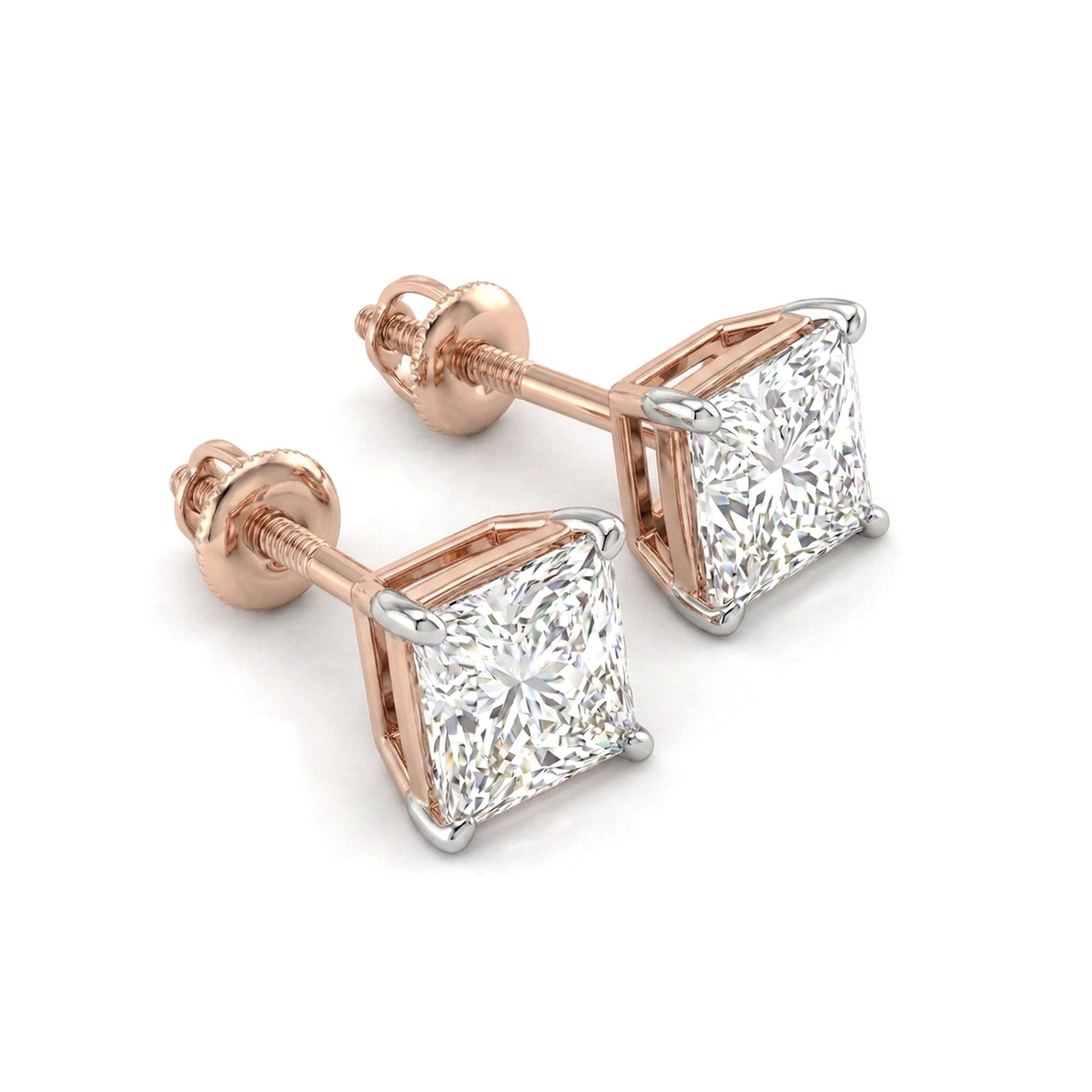 Princess Cut Stud Earrings, Claw Set — certified lab grown diamond earrings from Vimora Diamonds