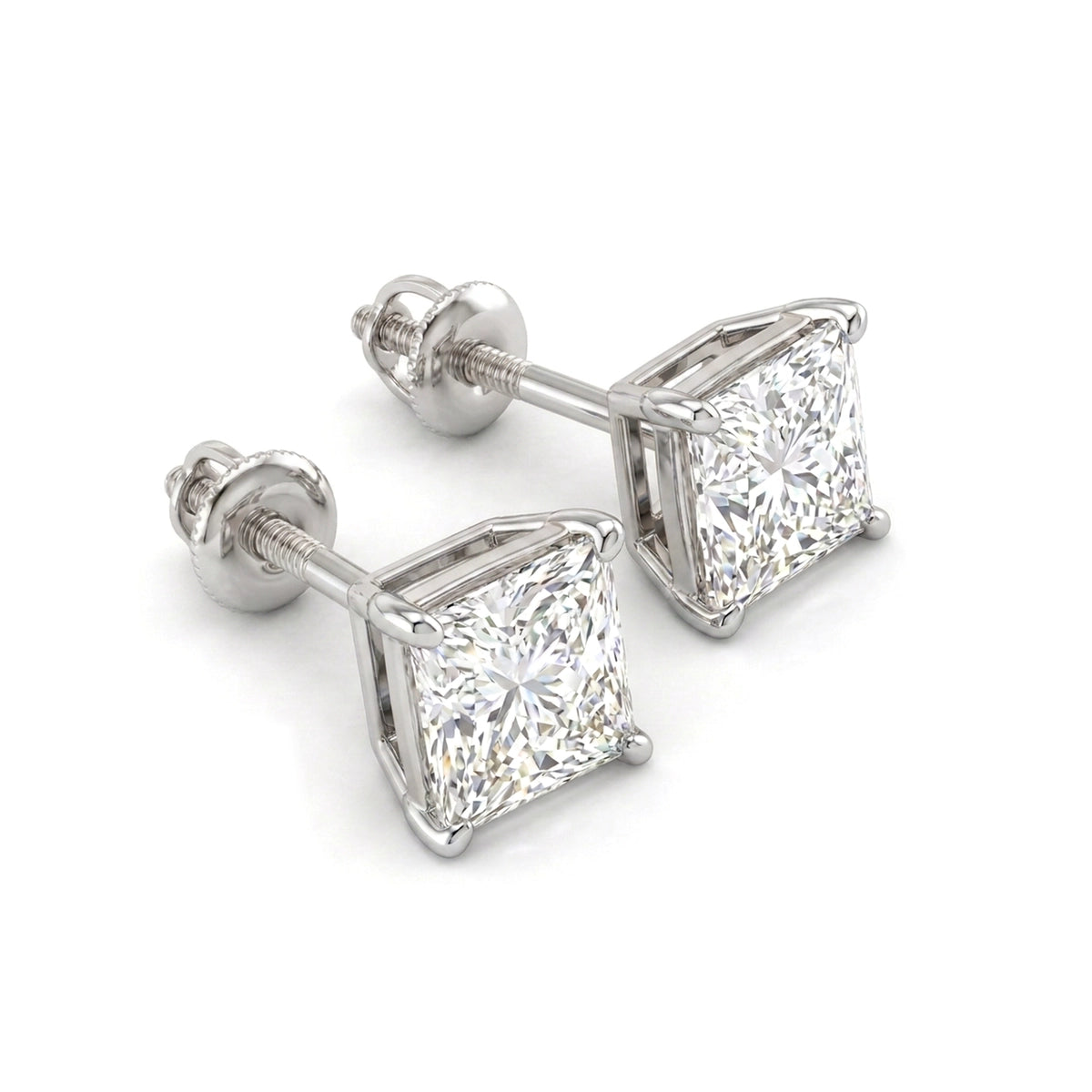 Princess Cut Stud Earrings, Claw Set — princess lab grown diamond earrings in solid hallmarked gold