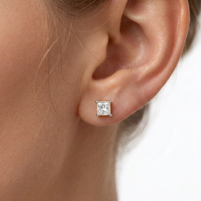 Princess Cut Stud Earrings, Claw Set — lab grown diamond earrings handcrafted by Vimora Diamonds