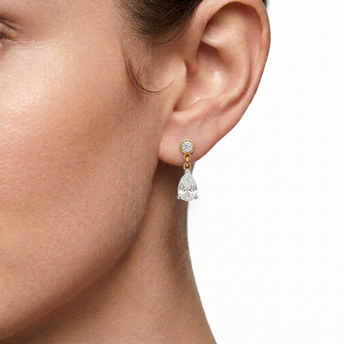 Pear Drop Dangle Earrings, Bezel Top — lab grown diamond earrings handcrafted by Vimora Diamonds