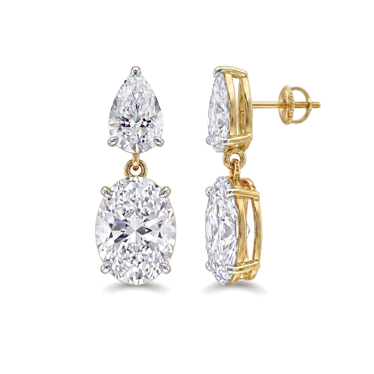Oval Drop Dangle Earrings, Pear Top — oval and pear lab grown diamond earrings in 9K, 14K or 18K gold