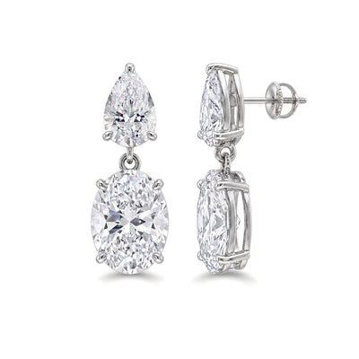 Oval Drop Dangle Earrings, Pear Top — oval and pear lab grown diamond earrings in solid hallmarked gold