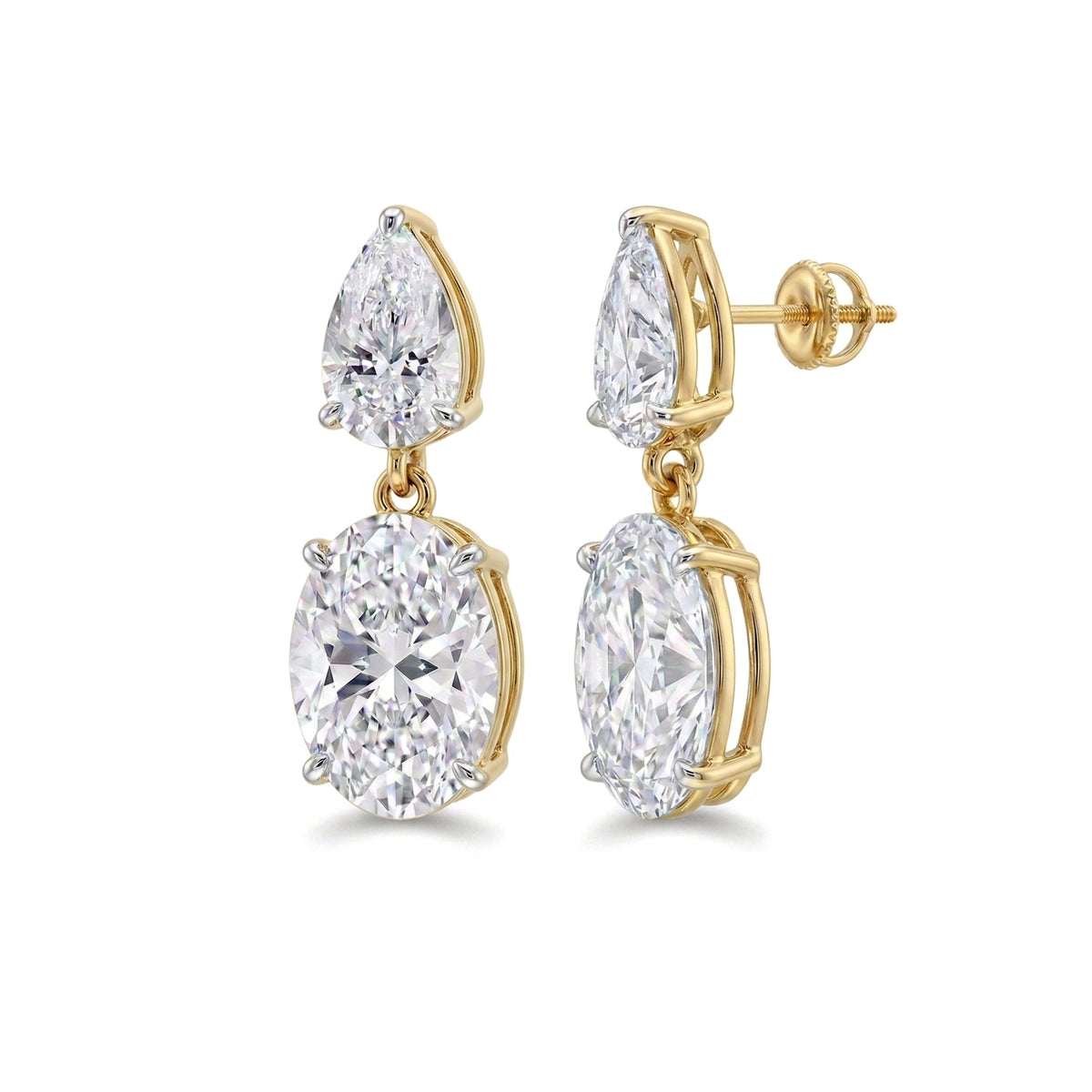 Oval Drop Dangle Earrings, Pear Top in IGI certified lab grown diamond and BIS hallmarked gold