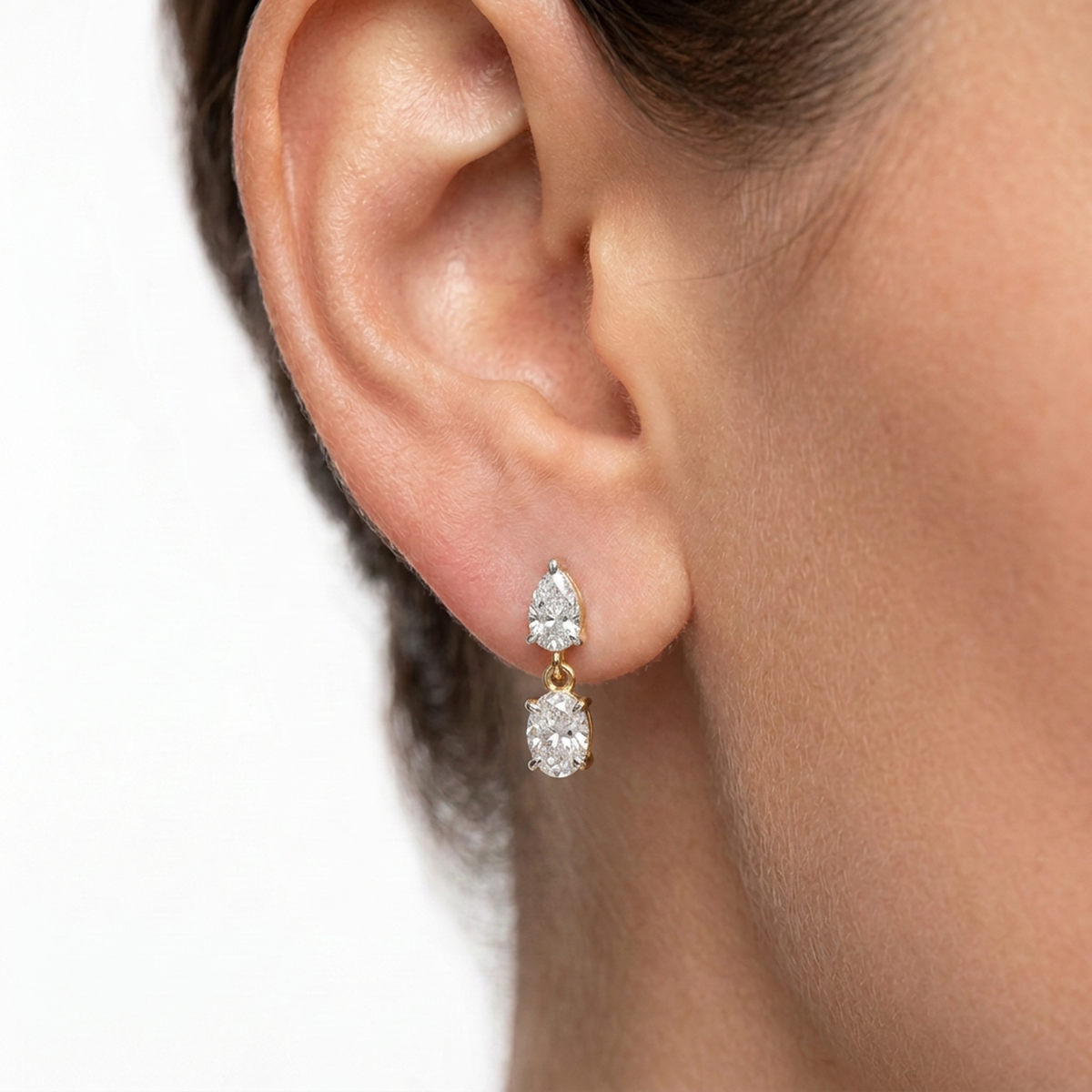 Oval Drop Dangle Earrings, Pear Top — lab grown diamond earrings handcrafted by Vimora Diamonds