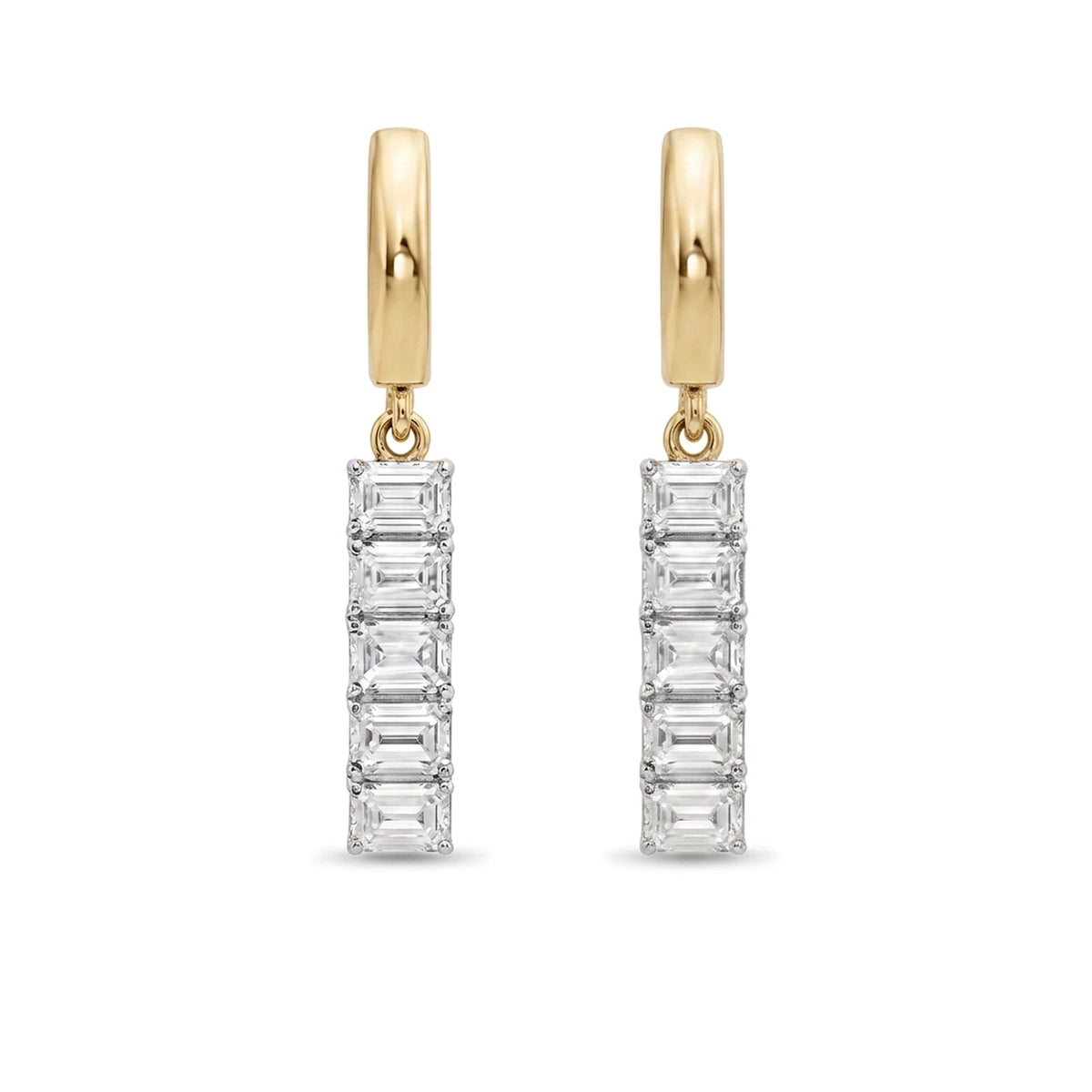 Emerald Cut Diamond Bar Huggie Earrings — emerald lab grown diamond earrings by Vimora Diamonds
