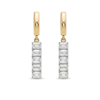 Emerald Cut Diamond Bar Huggie Earrings — emerald lab grown diamond earrings by Vimora Diamonds